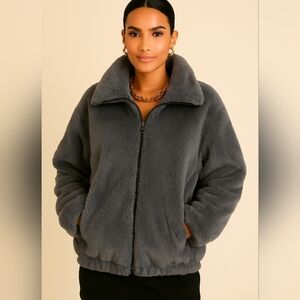 Anthropologie Siz M Bristol Faux Fur Jacket Blue Polyester Full Zip Soft Feel BI